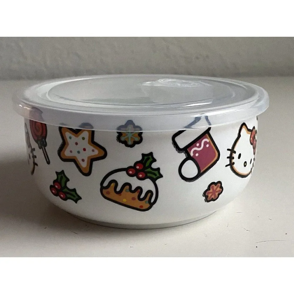 Hello Kitty Christmas Pressure Lid‎ Ceramic Food Storage Bowl Container Medium